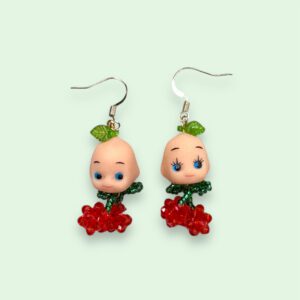 Kewpie Cherry Earrings – Vintage Doll Charm Jewelry