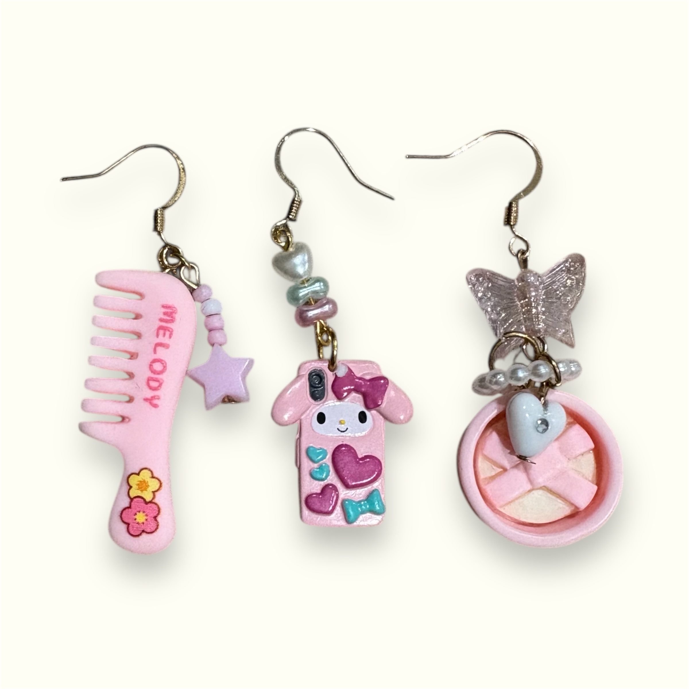 My Melody Earrings (set of three) – Handmade kawaii Charm Set