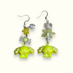 Neon Yellow Cinnamoroll Chiffon Earrings – Handmade kawaii Charm Jewelry