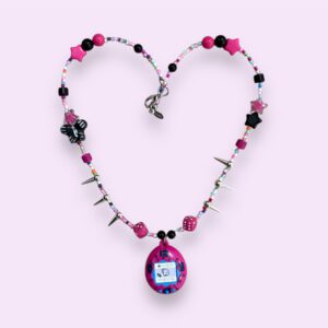 Pink Tamagotchi Beaded Necklace – Cute Handmade Necklace for Daily Wear