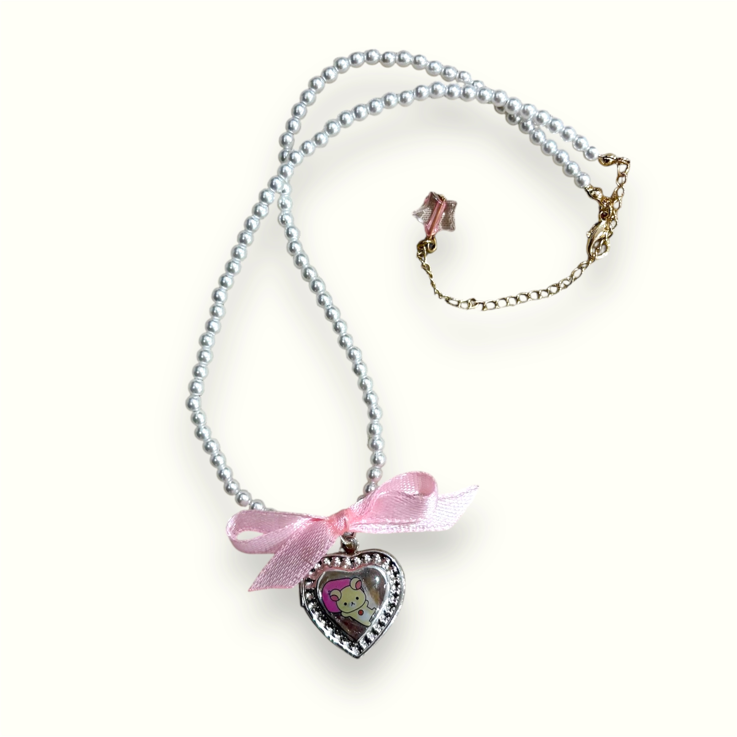 Rilakkuma Heart Locket Necklace – Cute Handmade Necklace for Daily Wear