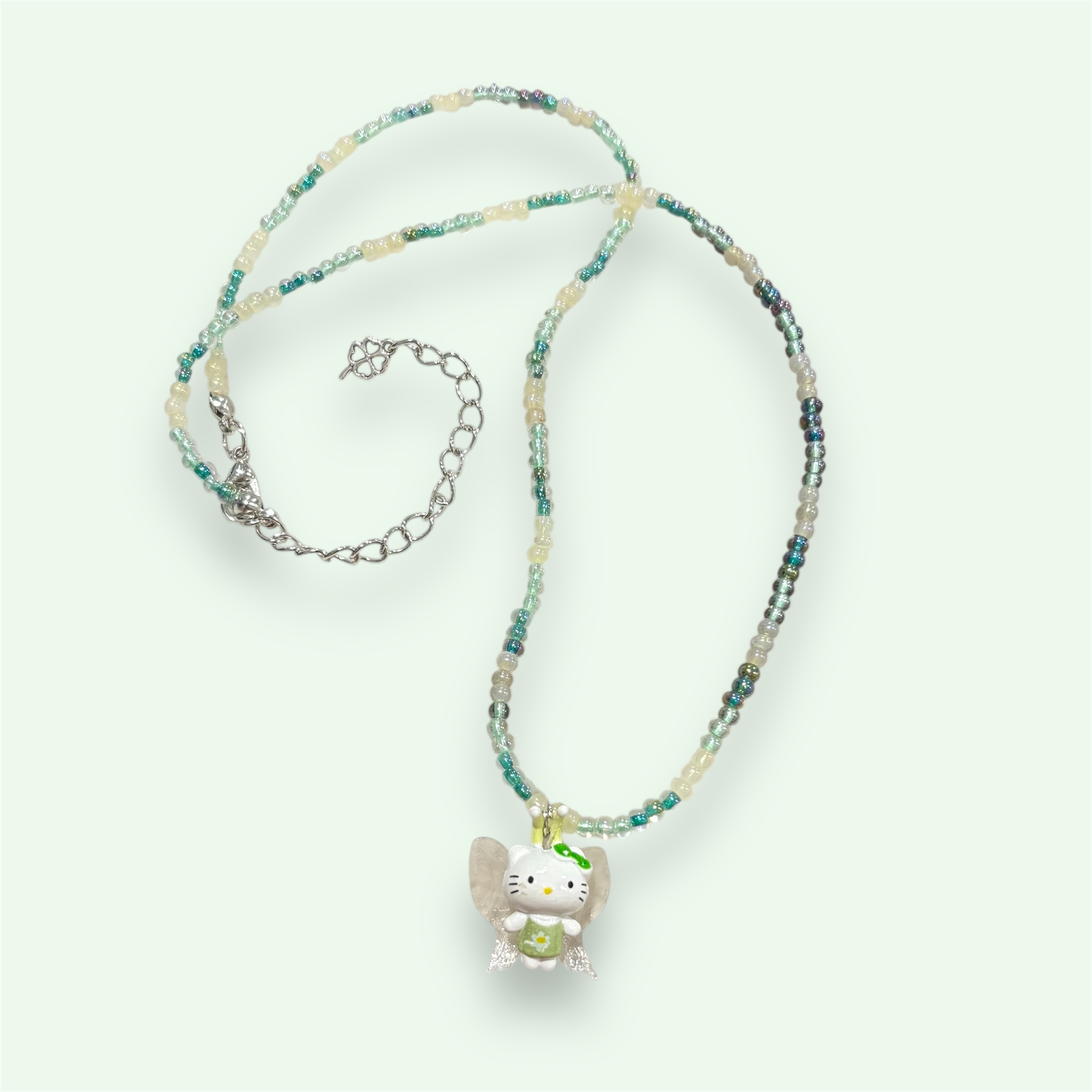 Green Hello Kitty Fairy Beaded Necklace – Cute Handmade Necklace for Daily Wear