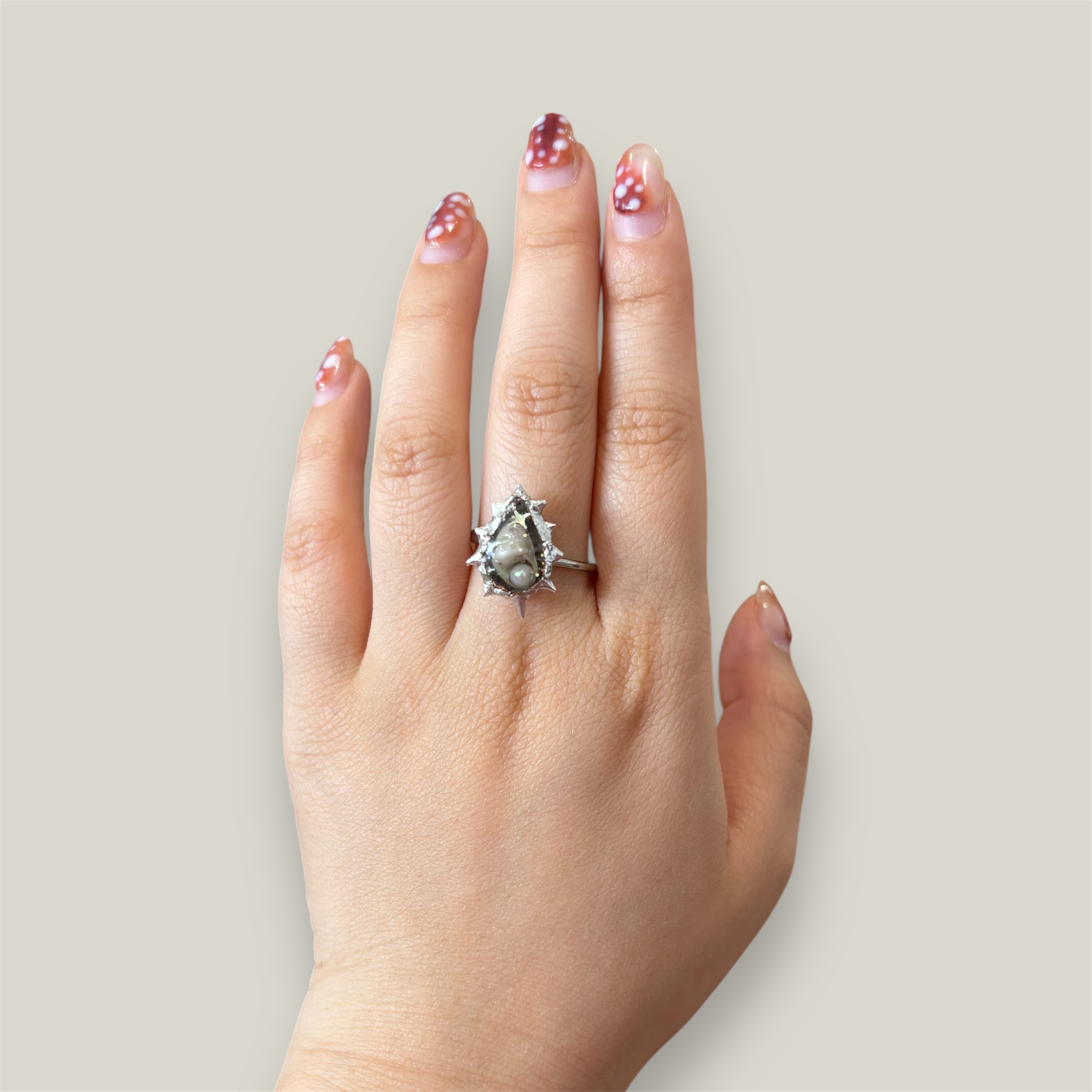 Spiky Shell Drop Ring – Dreamlike Statement Piece - Image 2