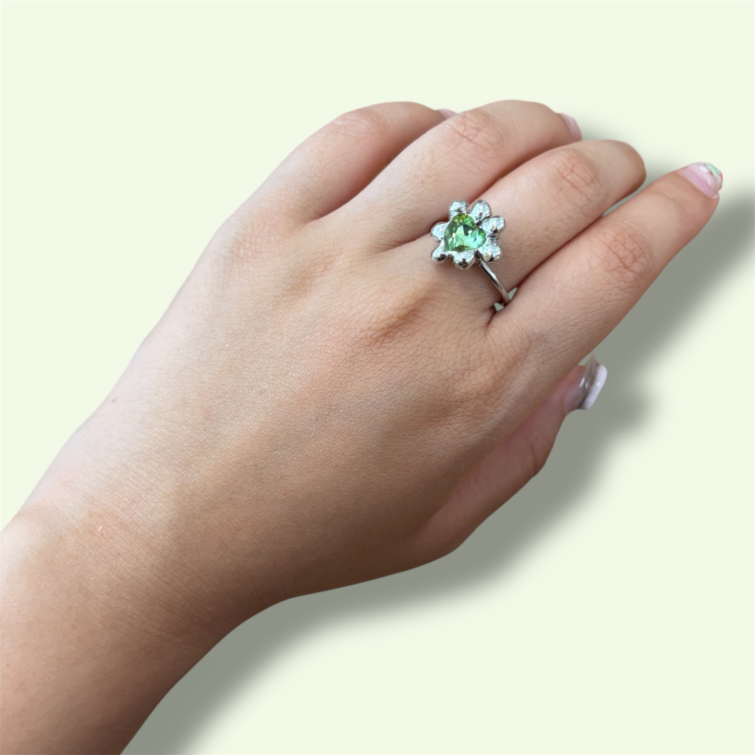 Cyber Heart Ring – Molten Metal & Lime Green Zircon - Image 2