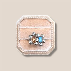 Molten Dual Zircon Statement Ring – Y2K Cybercore Liquid Metal Jewelry