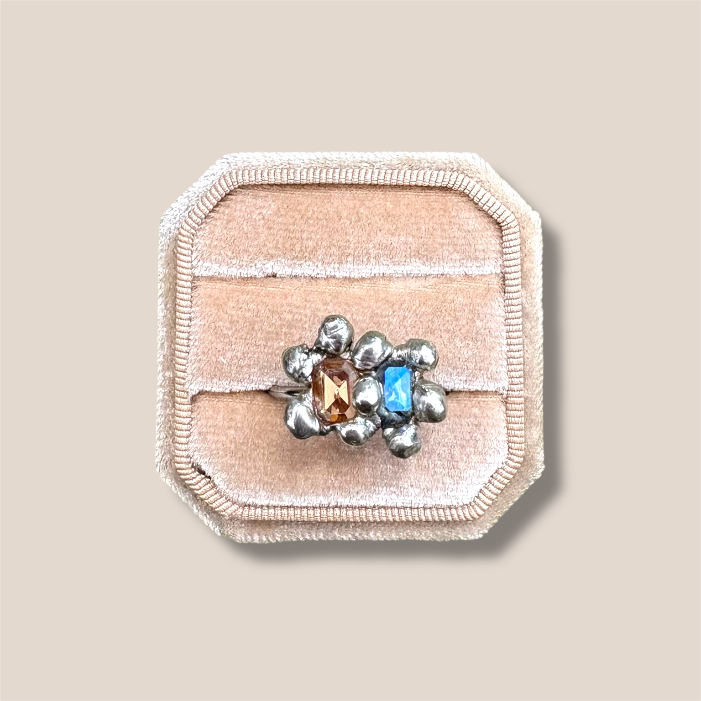 Molten Dual Zircon Statement Ring – Y2K Cybercore Liquid Metal Jewelry